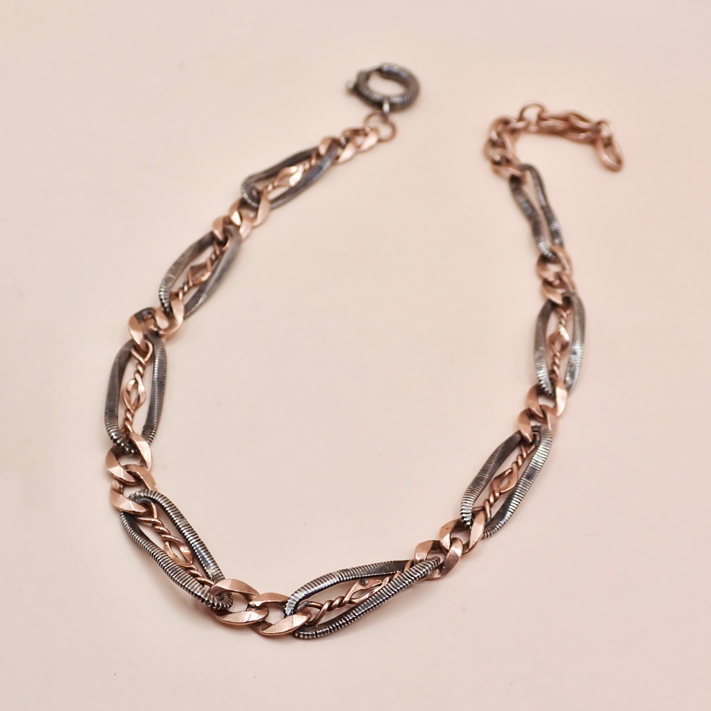 Antique Victorian Niello & 9k Rose Gold "Twisted Wire" Trombone Chain MB85