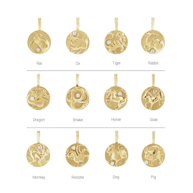 14K Yellow Gold .015 CT Natural Diamond Chinese Zodiac Year of the Snake Pendant
