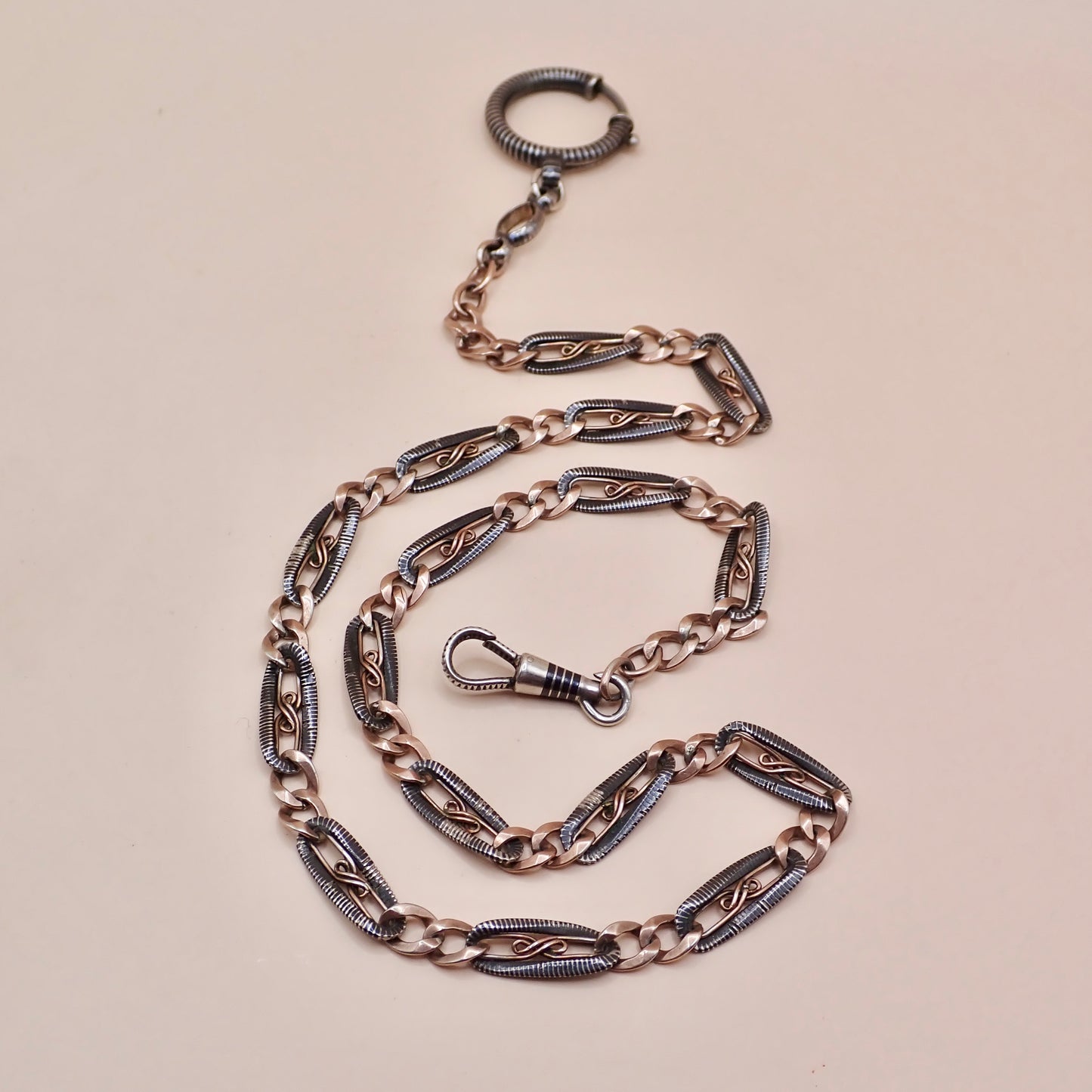 Antique Victorian "S-Scroll" Niello & 12k Rose Gold Chain Necklace MB82
