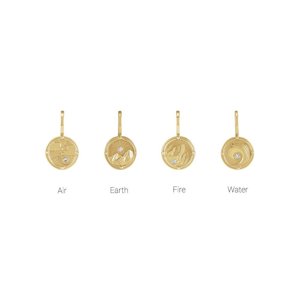 14K Yellow Gold .015 CT Natural Diamond Fire Element Charm Pendant