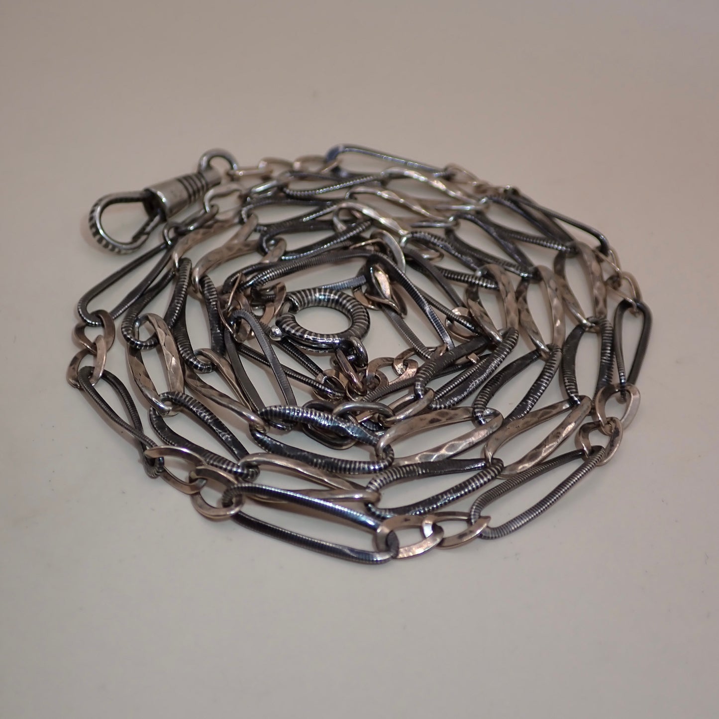 Converted Opera Length 32-Inch Victorian Niello Silver & Rose Gold Vermeil Chain Necklace MB76