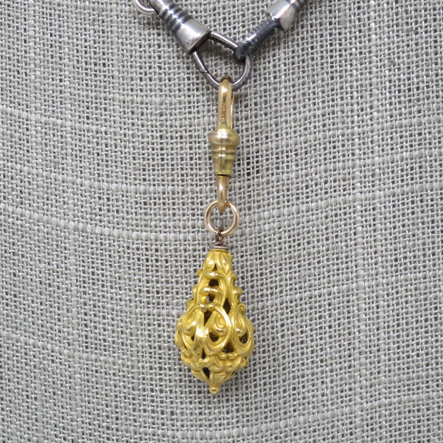 Mid-Century Solid 14K Yellow Gold Victorian Revival Filigree Lantern Cage Pendant