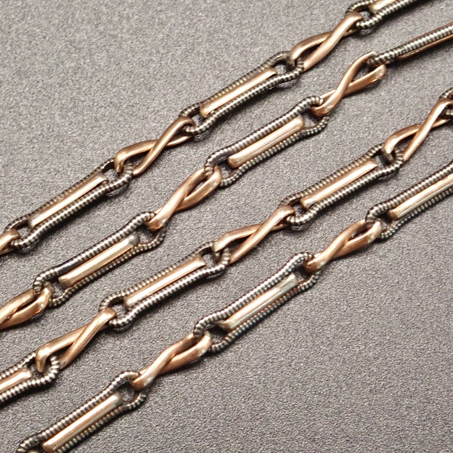 Rare Victorian .800 Silver & 9K Rose Gold Vermeil Niello 15.25” Multi-Way Chain MBP3