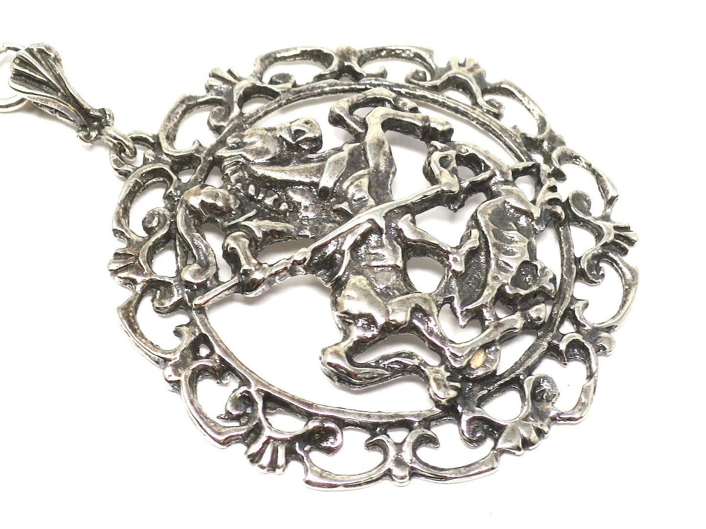 Antique Florentine 835 Continental Silver Saint George Slaying Dragon Pendant