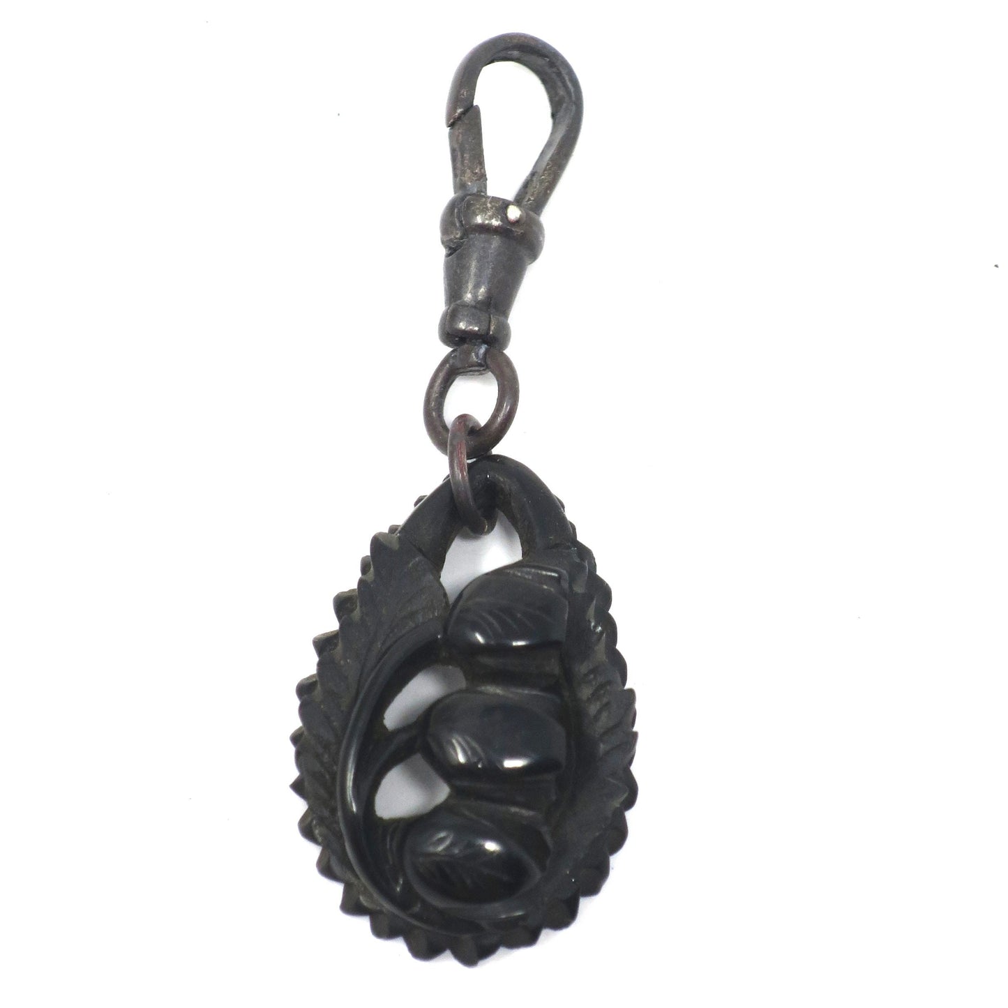 Victorian Mourning Carved Whitby Jet 3 Tulip Flowers Pendant