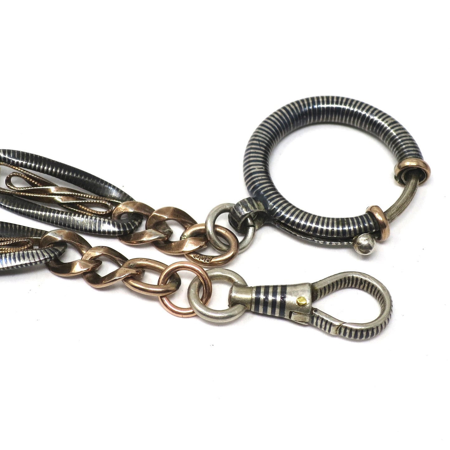 Antique Victorian 800 Silver Niello Rose Gold Vermeil Chain Necklace (17.75")MB63
