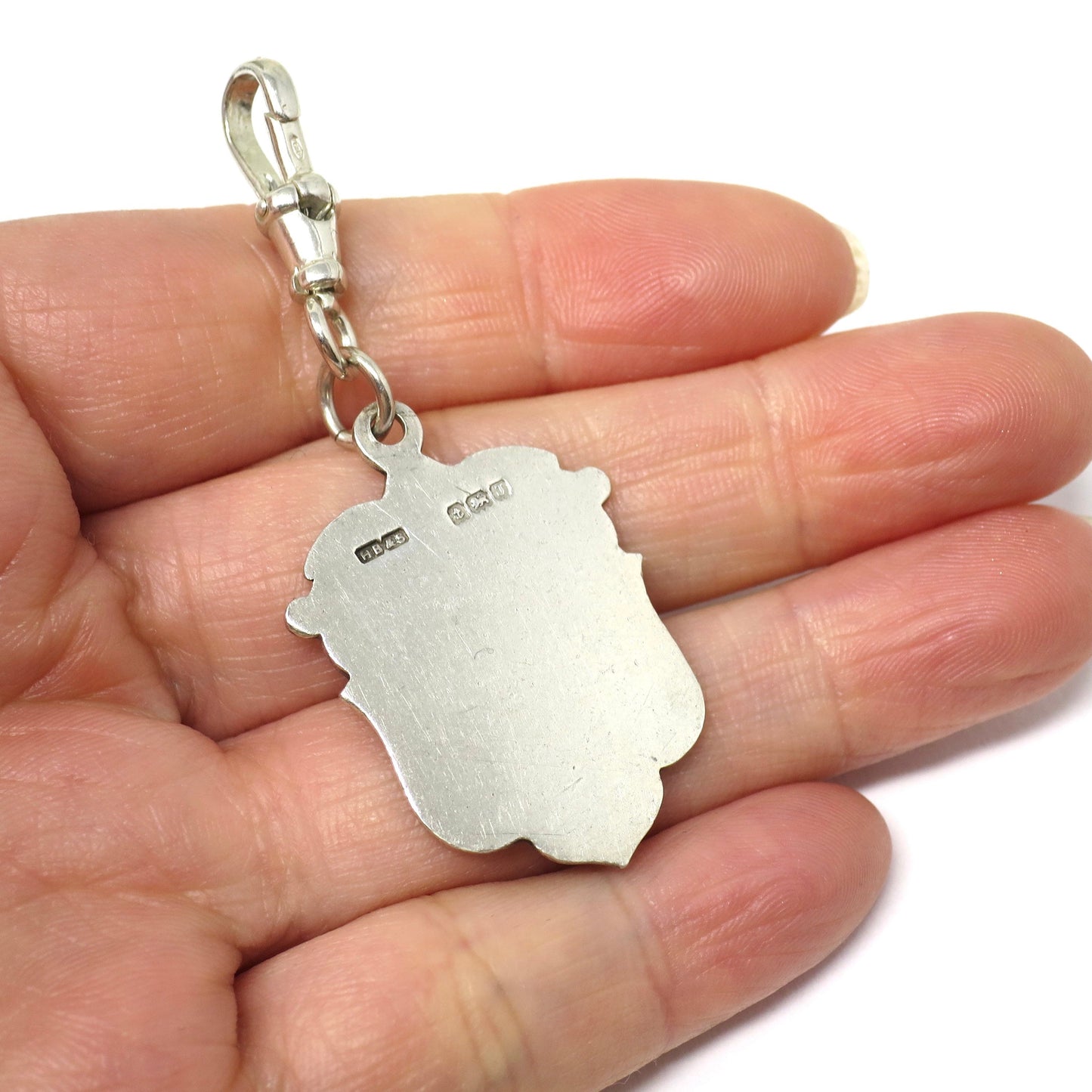Art Deco Antique Sterling Silver Watch Fob Pendant: Birmingham 1933 Forget-Me-Not Flowers