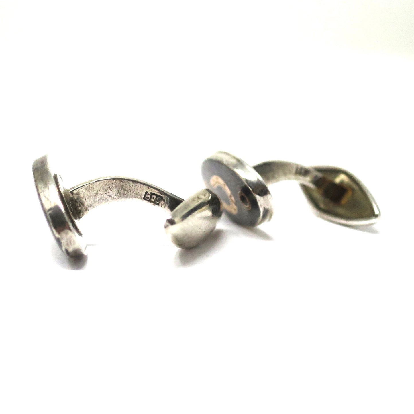 Antique Niello & Rose Gold Vermeil Horseshoe Good Luck Cufflinks Cuff Links N21