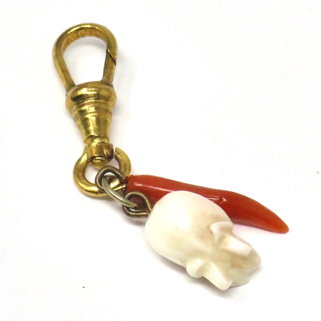 Rare Antique Victorian Hand Carved 3D Skull Coral Charms