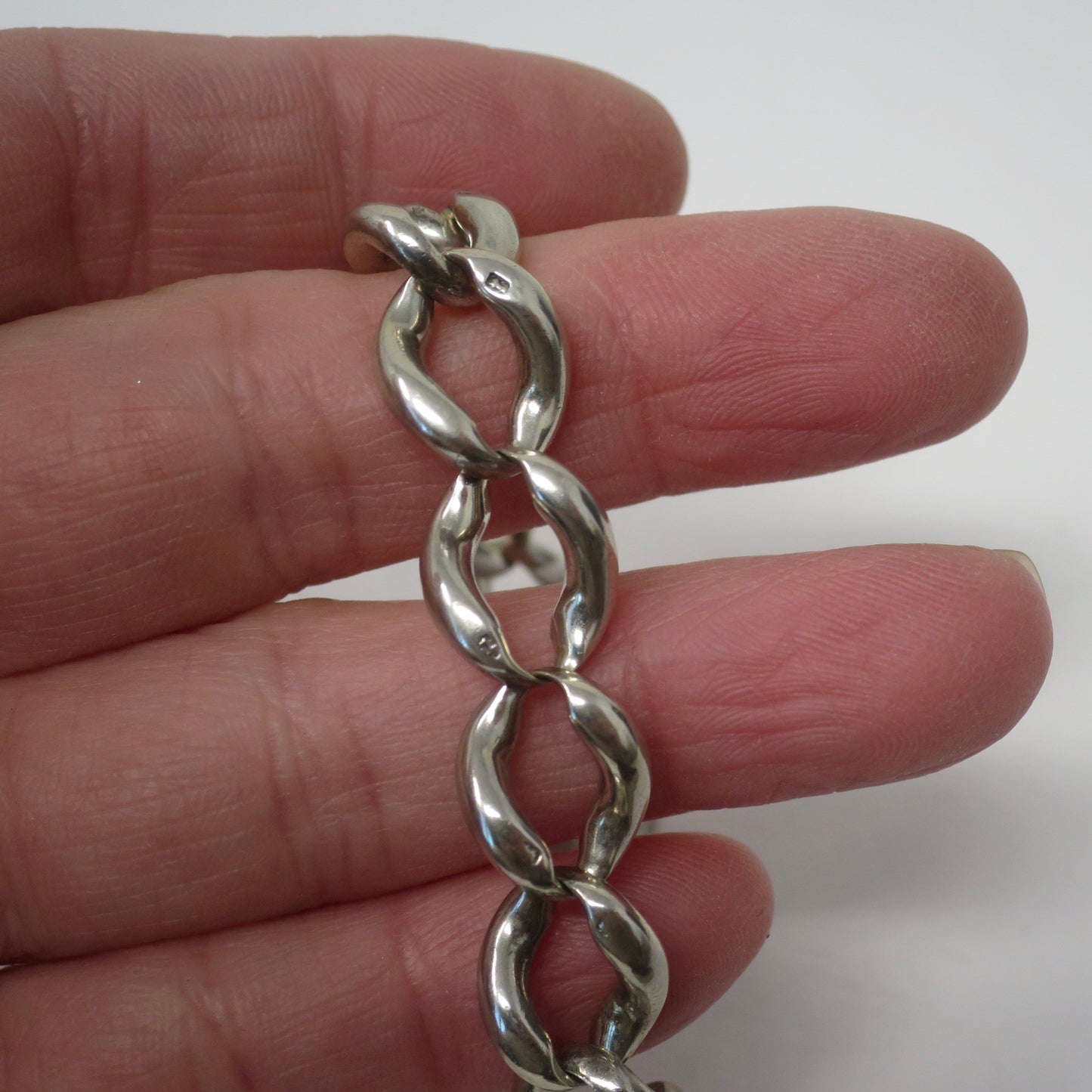 Antique English Victorian Graduated Chunky Sterling Silver Lion Marked Curb Bracelet