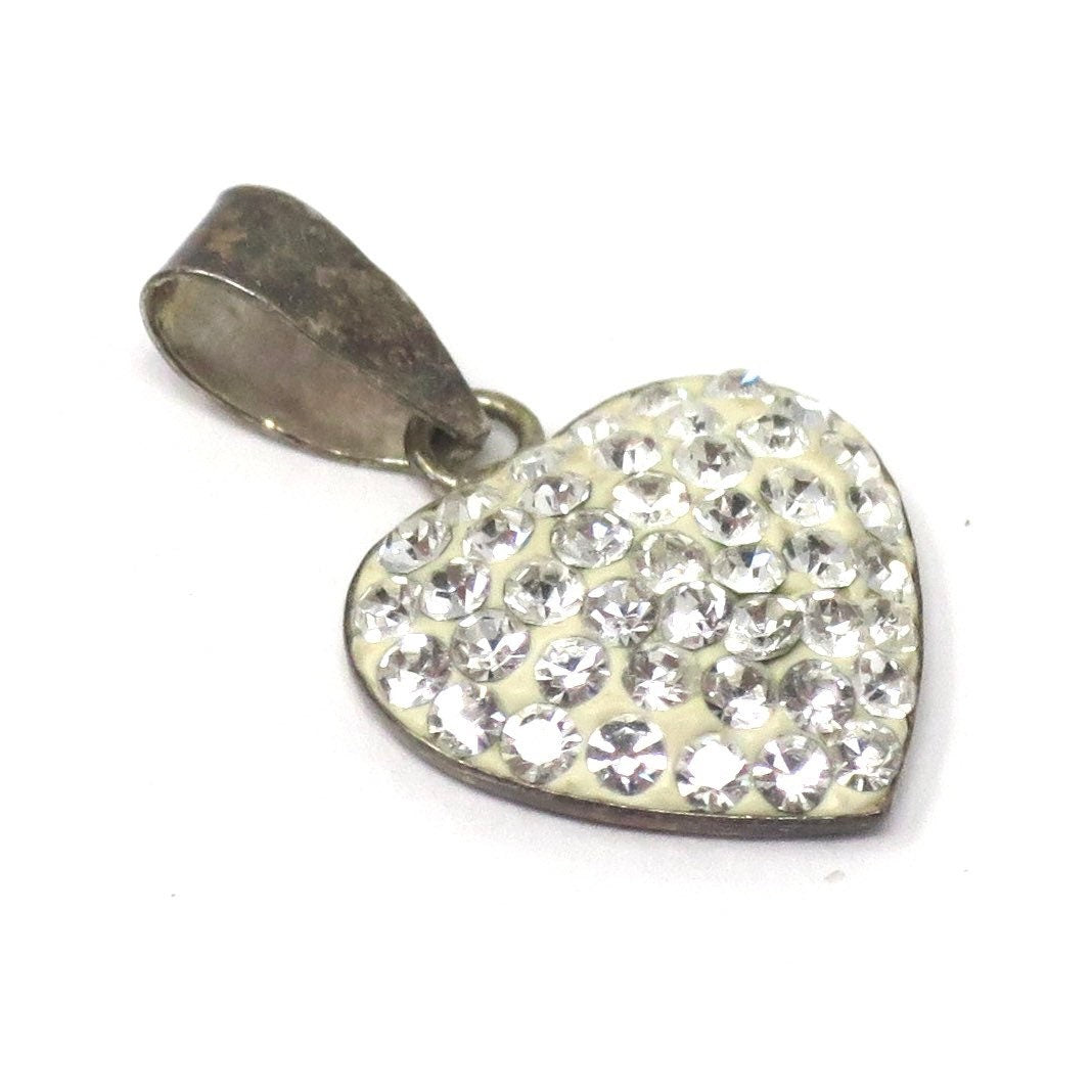 Vintage Tiny Sterling Silver Heart Diamond Paste Charm