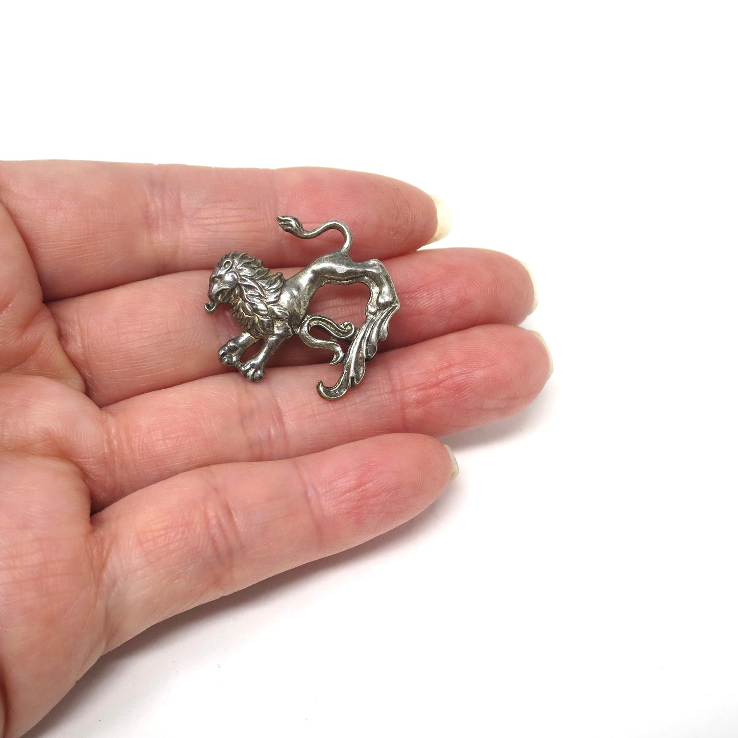 Vintage Sterling Silver Lion Pin Brooch