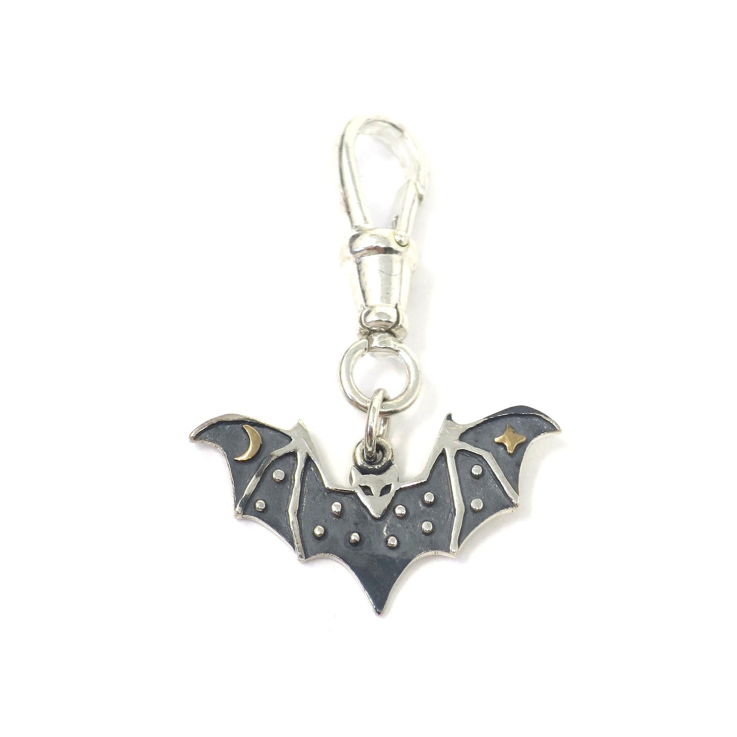Sterling Silver Bat Charm: Bronze Star and Moon, Feng Shui Symbol