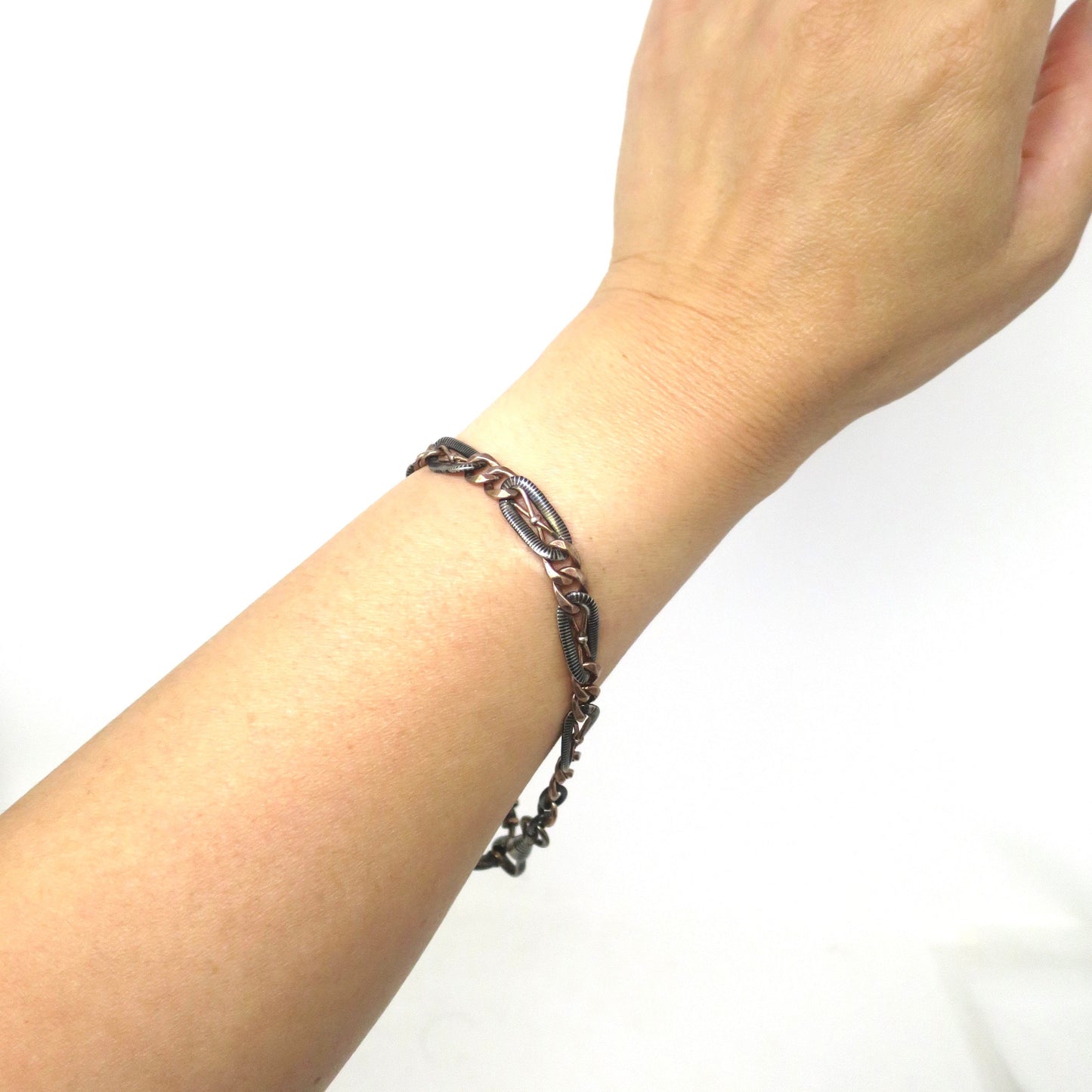 Antique Victorian Niello 800 Silver & 10k Rose Gold Gilt Bracelet (9 3/16") MB2
