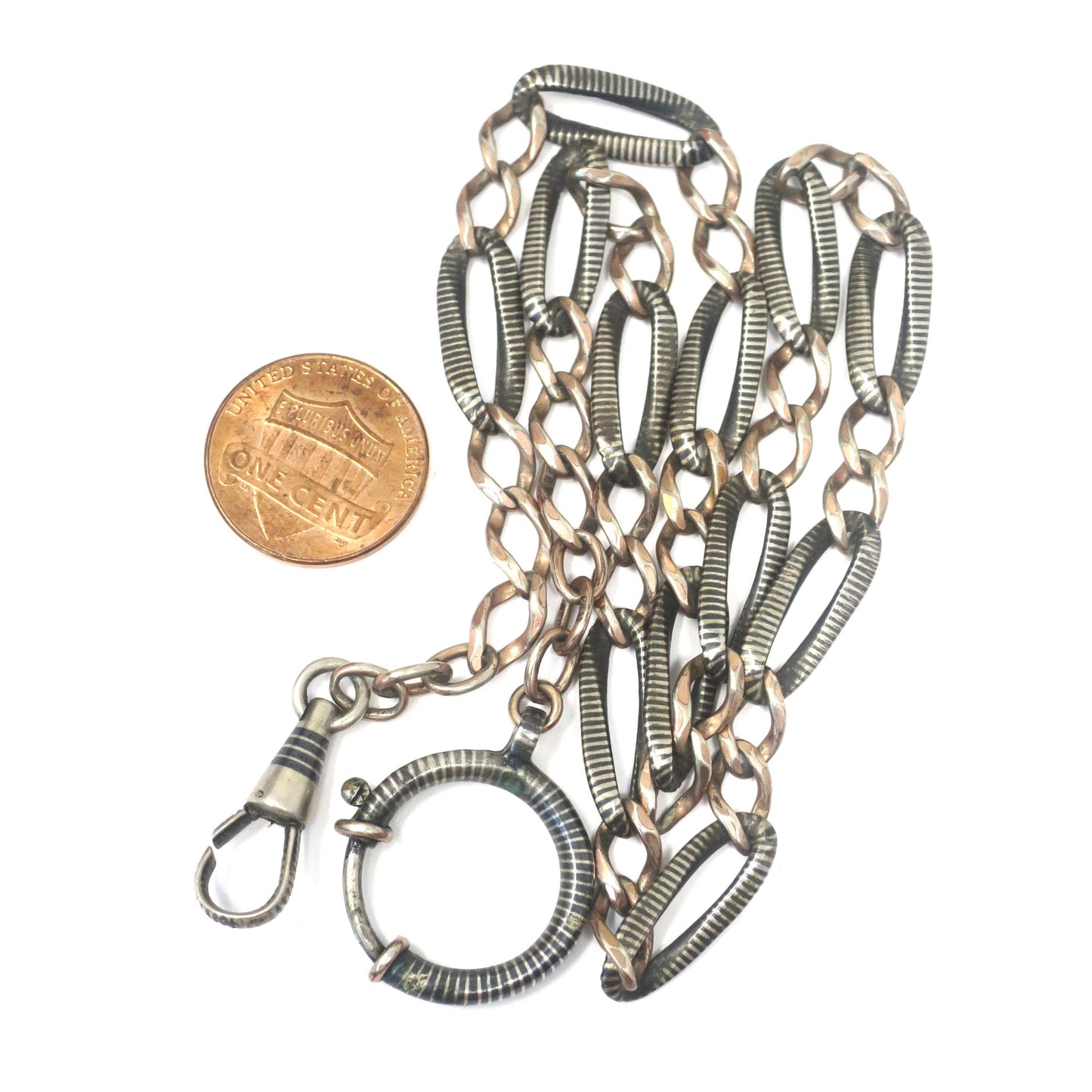 Antique Victorian Niello Silver & 10k Rose Gold Gilt Chain Necklace, 18.75" inches MB58