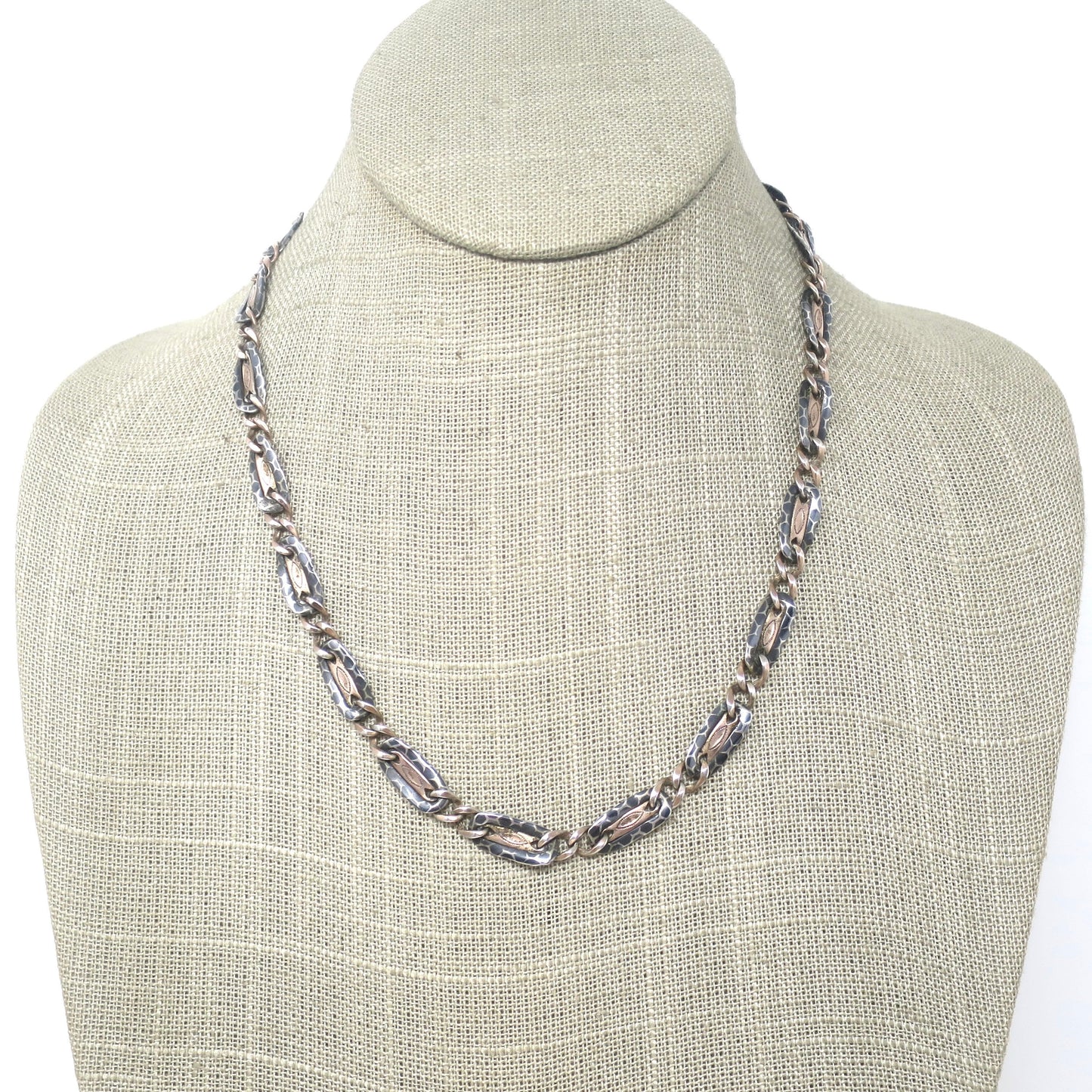 Antique Victorian 800 Silver Niello Rose Gold Vermeil Watch Chain Necklace (18.25" inches) MB38