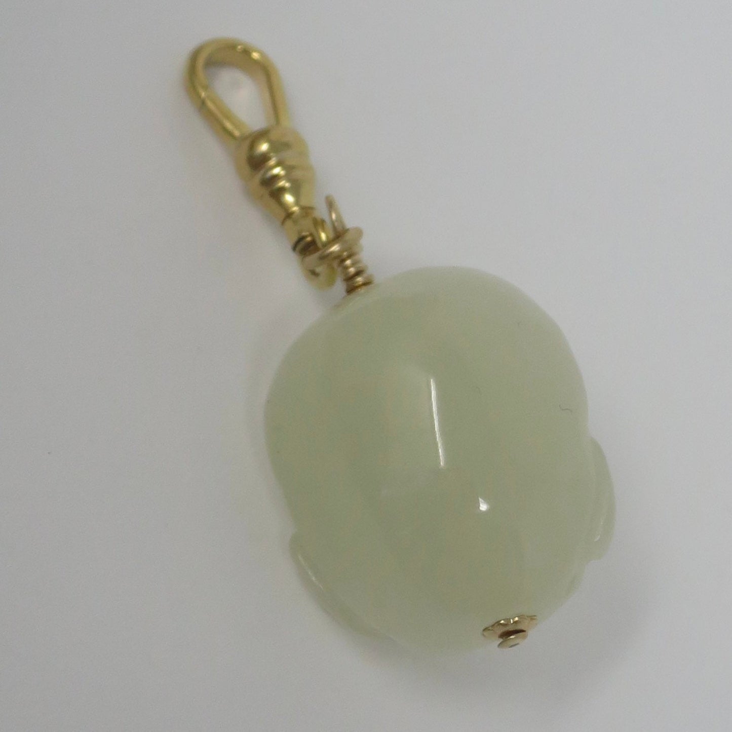 Vintage Monkey King Celadon Jade Pendant: Carved Nephrite Bead, Gold Filled