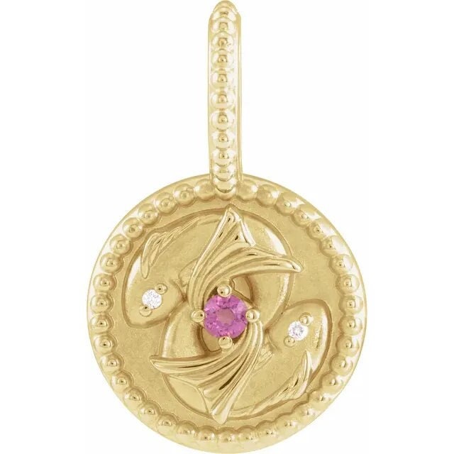 14K Yellow Gold Natural Rhodolite Garnet & .005 CTW Natural Diamond Pisces Charm/Pendant Necklace