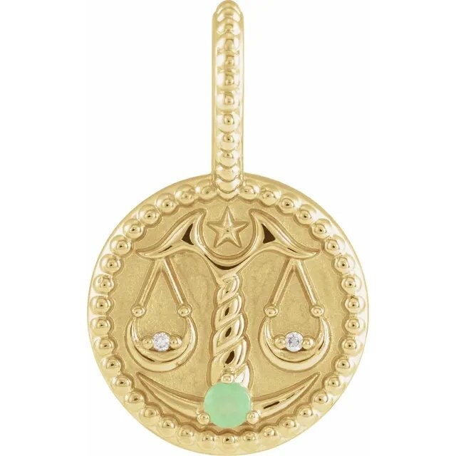 14K Yellow Gold Natural Chrysoprase & .005 CTW Natural Diamond Libra Scale Charm/Pendant Necklace