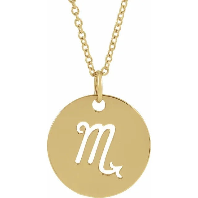 14K Yellow Gold 16.5 mm Scorpio Scorpion Zodiac Disc Charm/Pendant Necklace