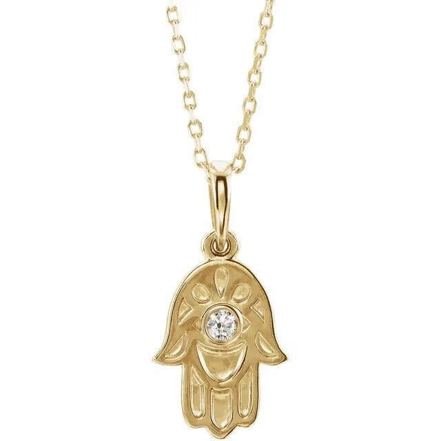 14K Yellow Gold .03 CTW Natural Diamond Hamsa Charm Pendant Necklace