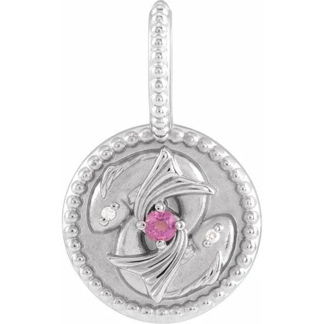 Sterling Silver Natural Rhodolite Garnet & .005 CTW Natural Diamond Pisces Charm/Pendant Necklace