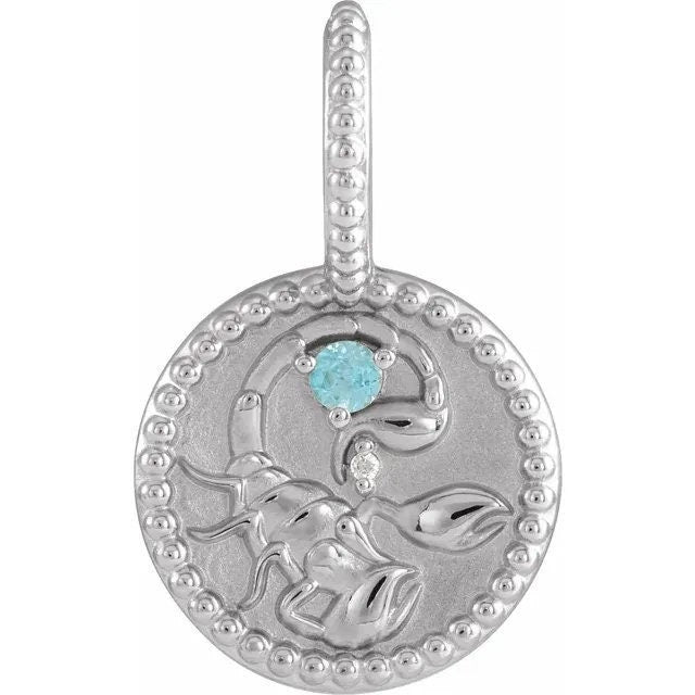 Sterling Silver Natural Blue Zircon & .0025 CTW Natural Diamond Scorpio Charm/Pendant Necklace