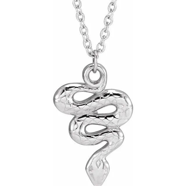 Sterling Silver Year of the Snake Serpent Charm Necklace 15.1x9.8 mm