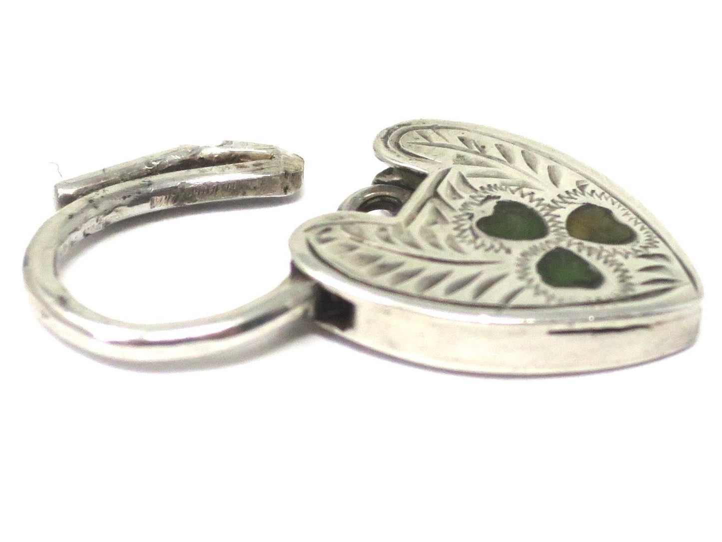 Vintage Victorian Style Irish Sterling Silver Hand Engraved Heart Padlock, Connector, Fasteners