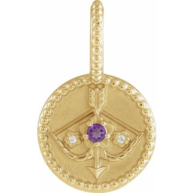 14K Yellow Gold Natural Amethyst & .005 CTW Natural Diamond Sagittarius Charm/Pendant Necklace