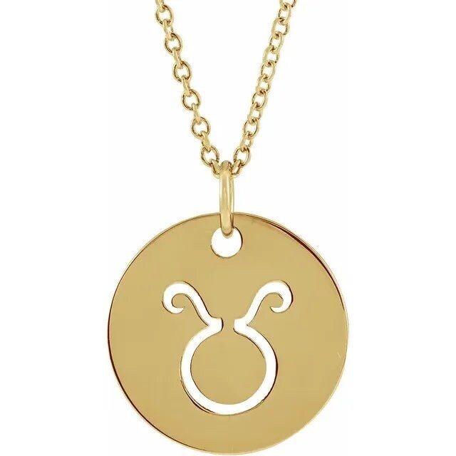 14K Yellow Gold Taurus The Bull Disc Charm/Pendant Necklace