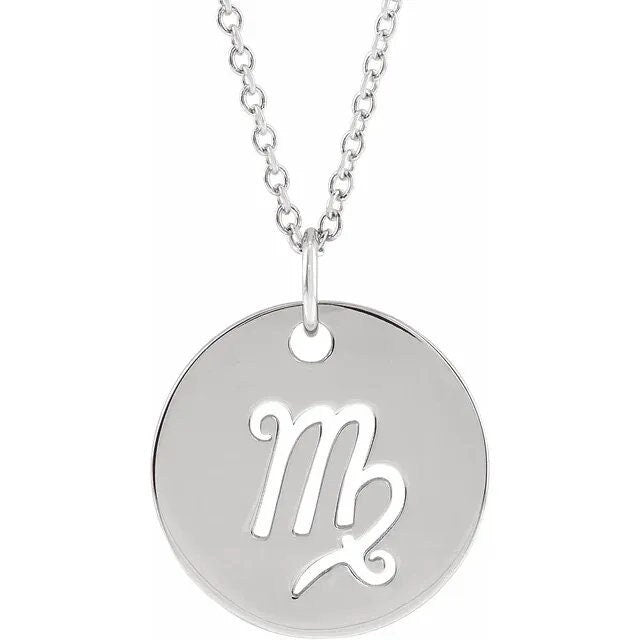 Sterling Silver 16.5 mm Virgo Zodiac Disc Charm/Pendant Necklace