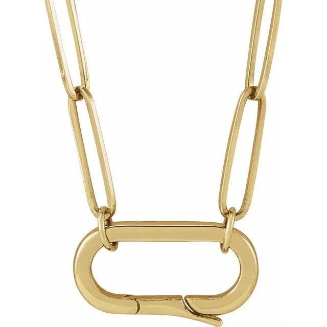 14K Yellow Gold Paperclip Chain Necklace with Charm Bail (16 inch)