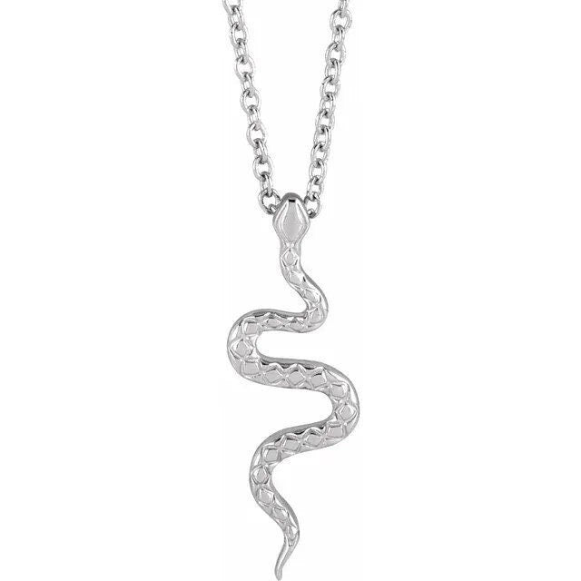 Sterling Silver Year of the Snake Serpent Pendant Necklace 19.5x6.7 mm