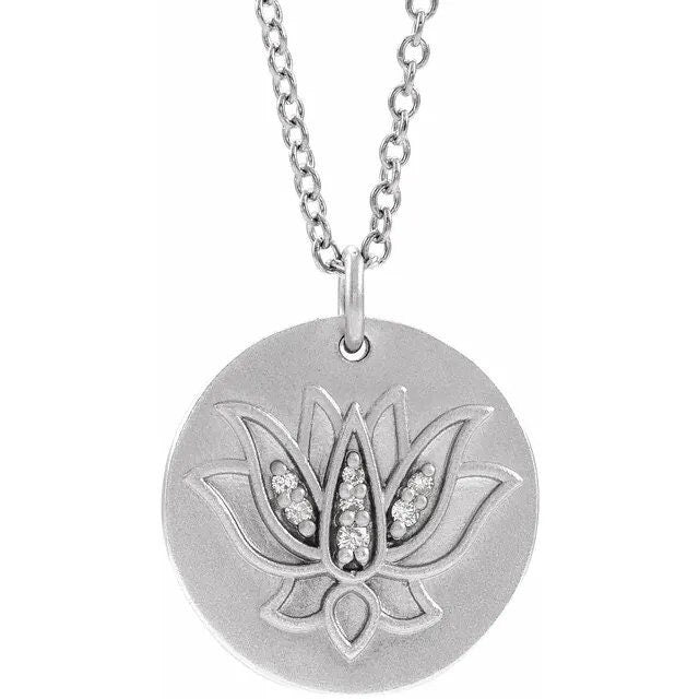 Sterling Silver .025 CTW Natural Diamond Lotus Flower Renge Pendant Necklace