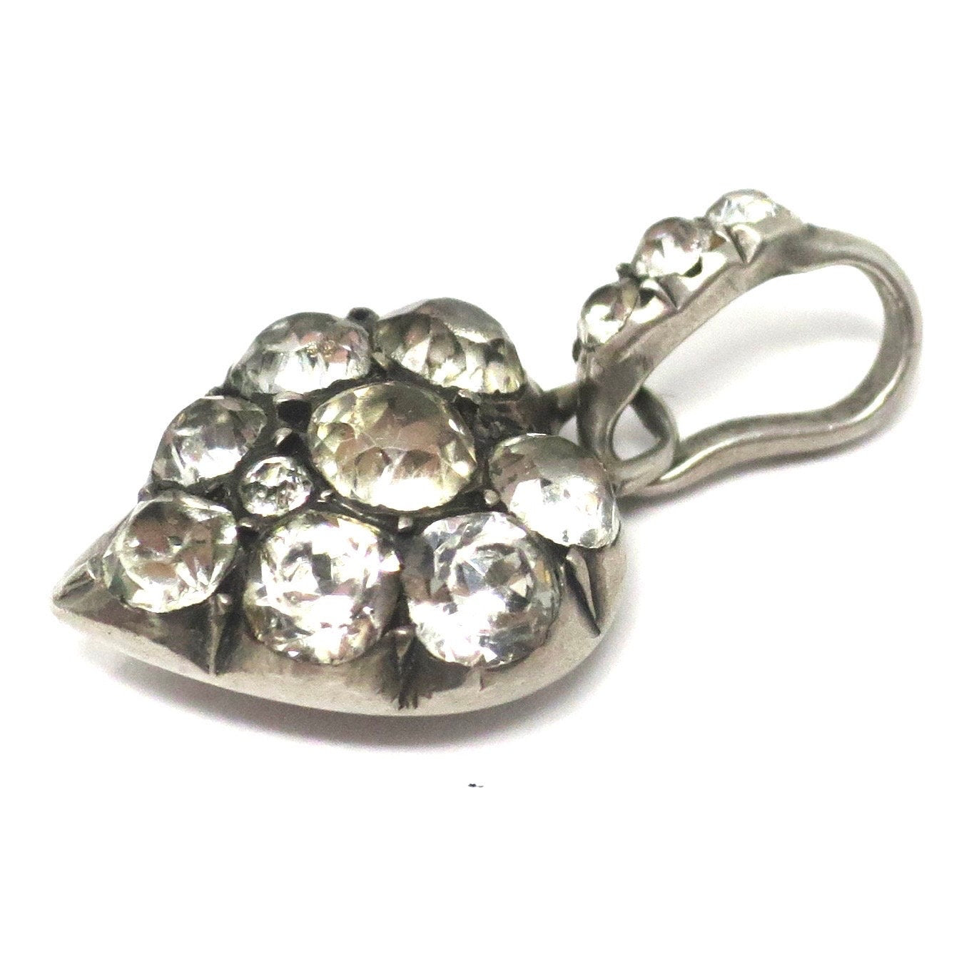 Antique Victorian Sterling Silver Witch's Heart Witchy Diamond Paste Heart Charm Pendant
