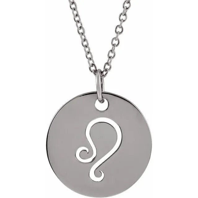 Sterling Silver 16.5 mm Leo Lion Zodiac Disc Charm/Pendant Necklace