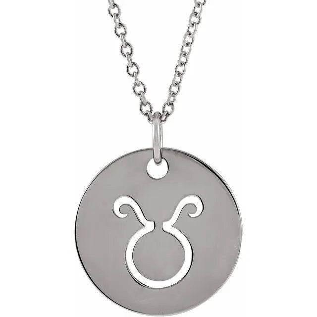 Sterling Silver 16.5 mm Taurus Zodiac Disc Charm/Pendant Necklace