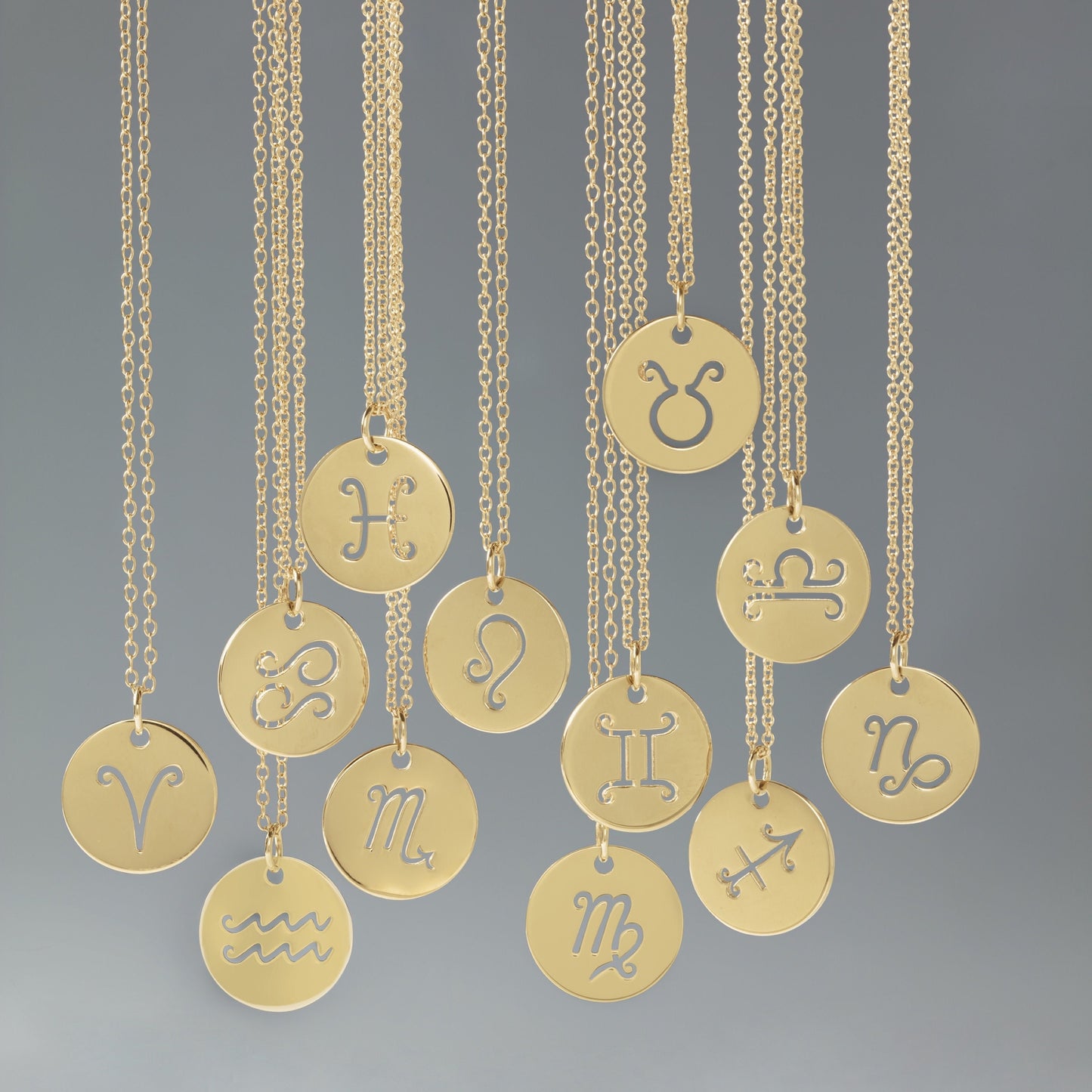 14K Yellow Gold Leo Zodiac Disc Pendant Necklace
