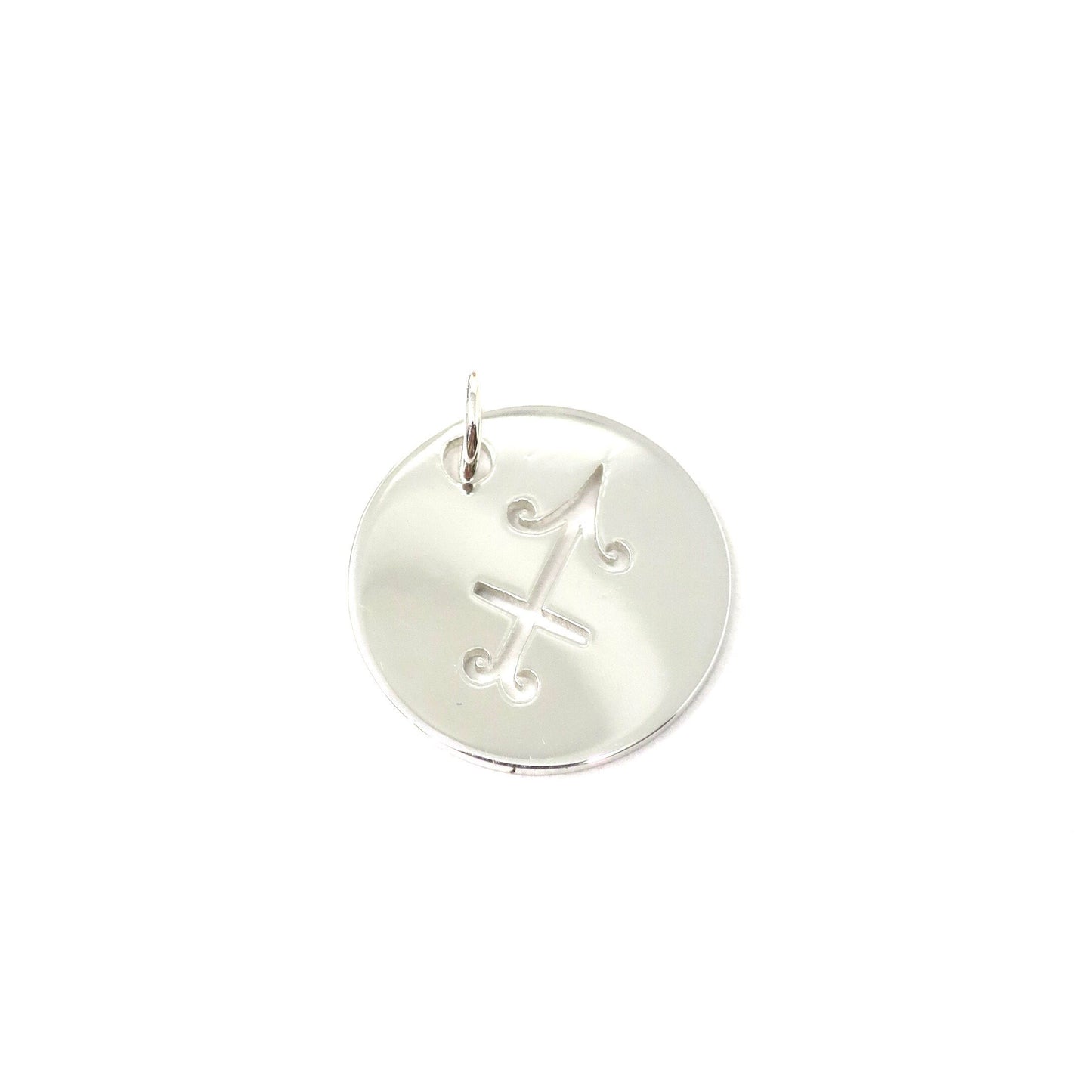 Sterling Silver 16.5 mm Sagittarius Zodiac Disc Charm/Pendant Necklace