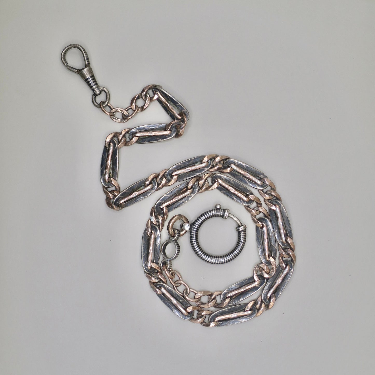 Heavy Antique Victorian Niello Silver & 12k Rose Gold Vermeil Chain Necklace MB50