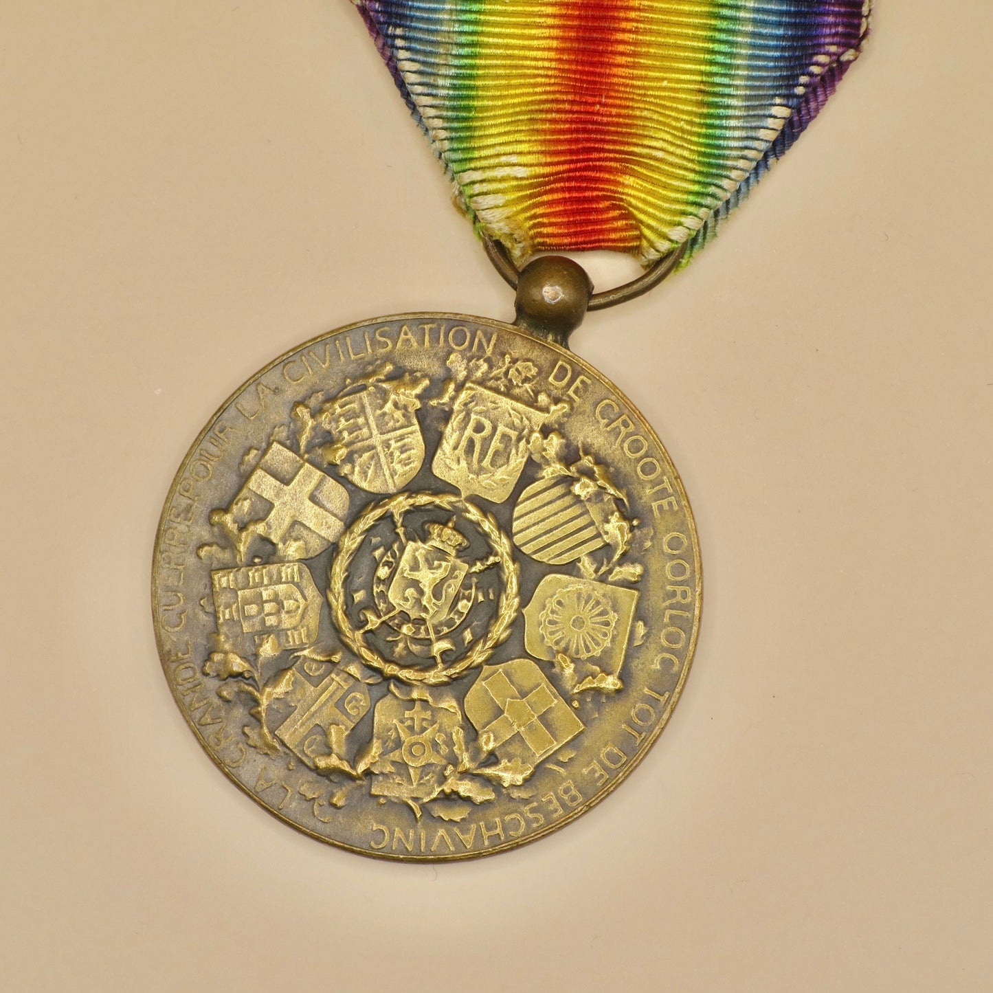 Vintage WWI Belgian Victory Goddess Bronze Medal Pendant