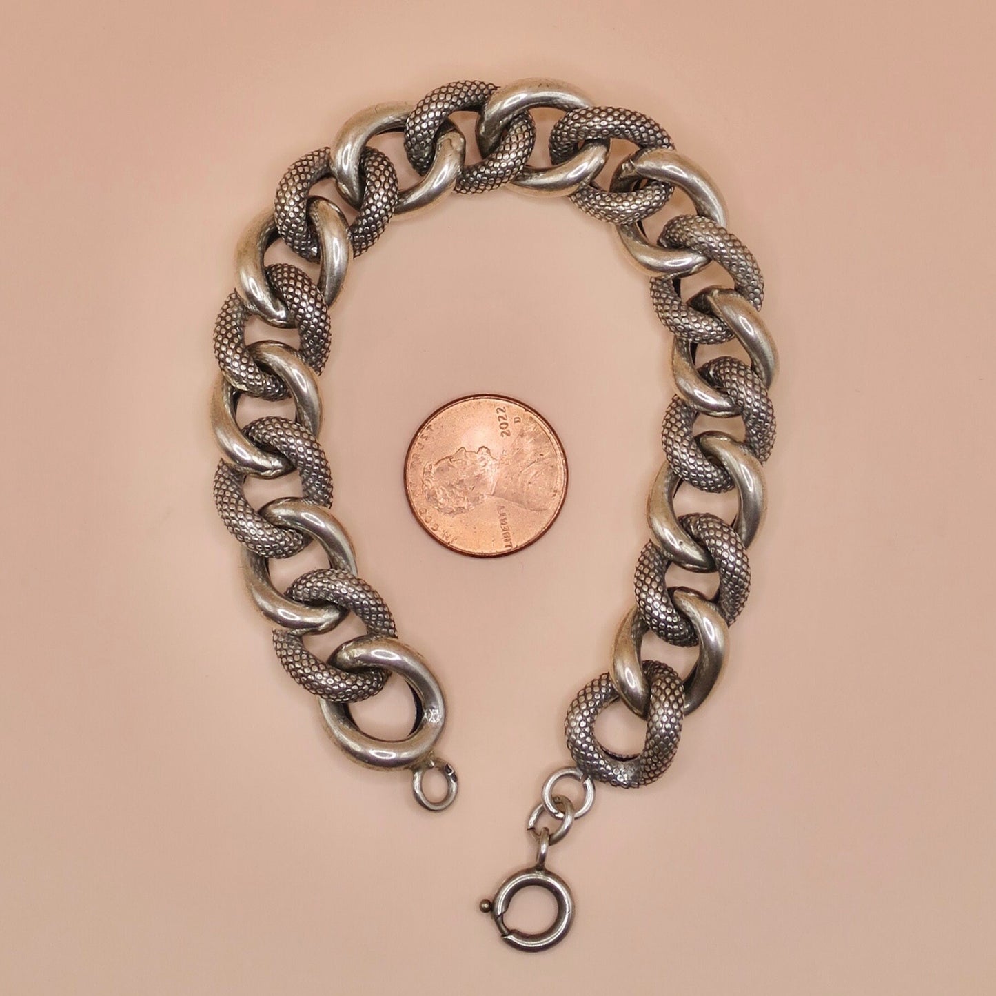 Antique Victorian French Silver Chunky Textured Curb Link Bracelet