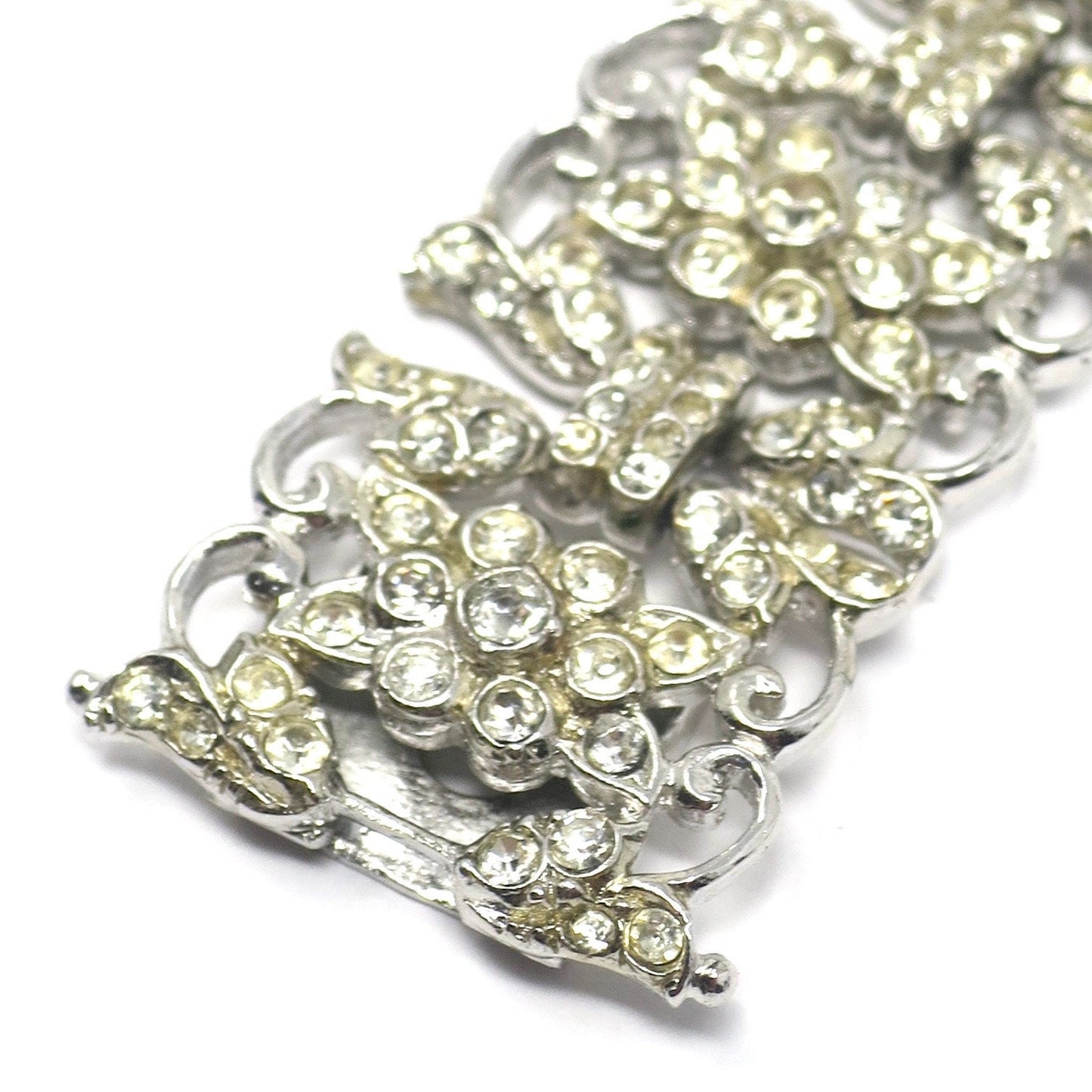 Vintage Assayed Art Deco Rhodium Plated Sterling Silver Paste Bracelet