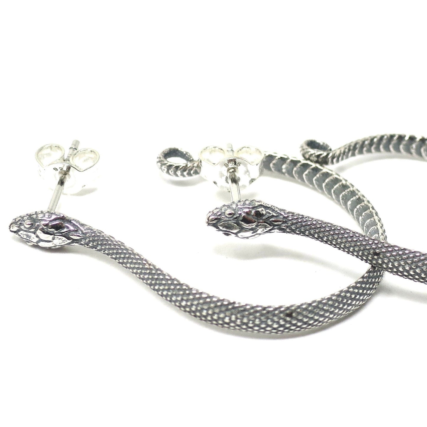 Solid 925 Sterling Silver Textured Snake Hoop Earrings