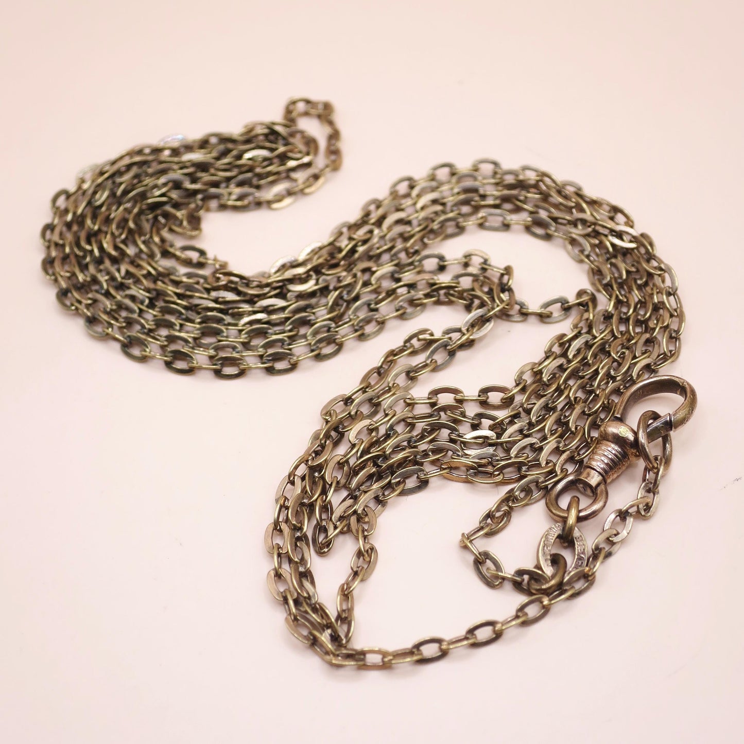 Antique BREVETE European Muff Guard Long Chain Rose Rolled Gold Necklace