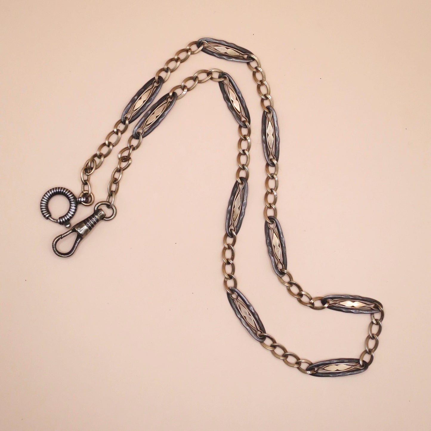 Antique Victorian Niello Silver Rose Gold Vermeil Chain Necklace (15-5/8" inches) MB14