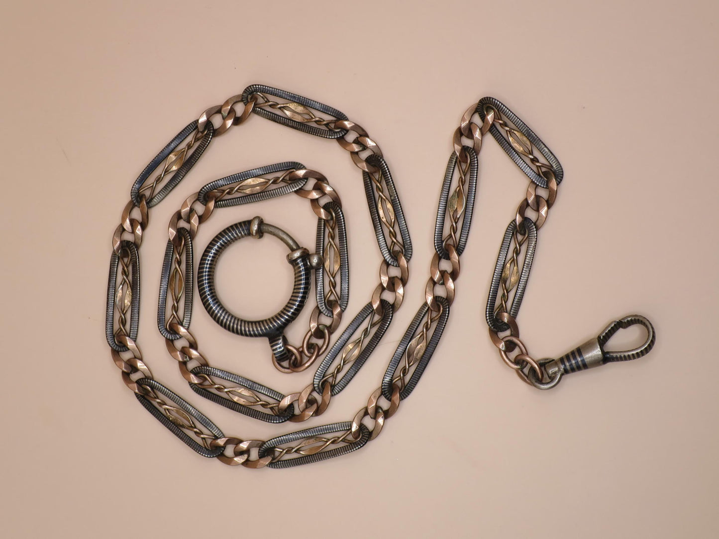 Antique Victorian Niello 800 Silver & 12k Rose Gold Gilt Necklace MB27