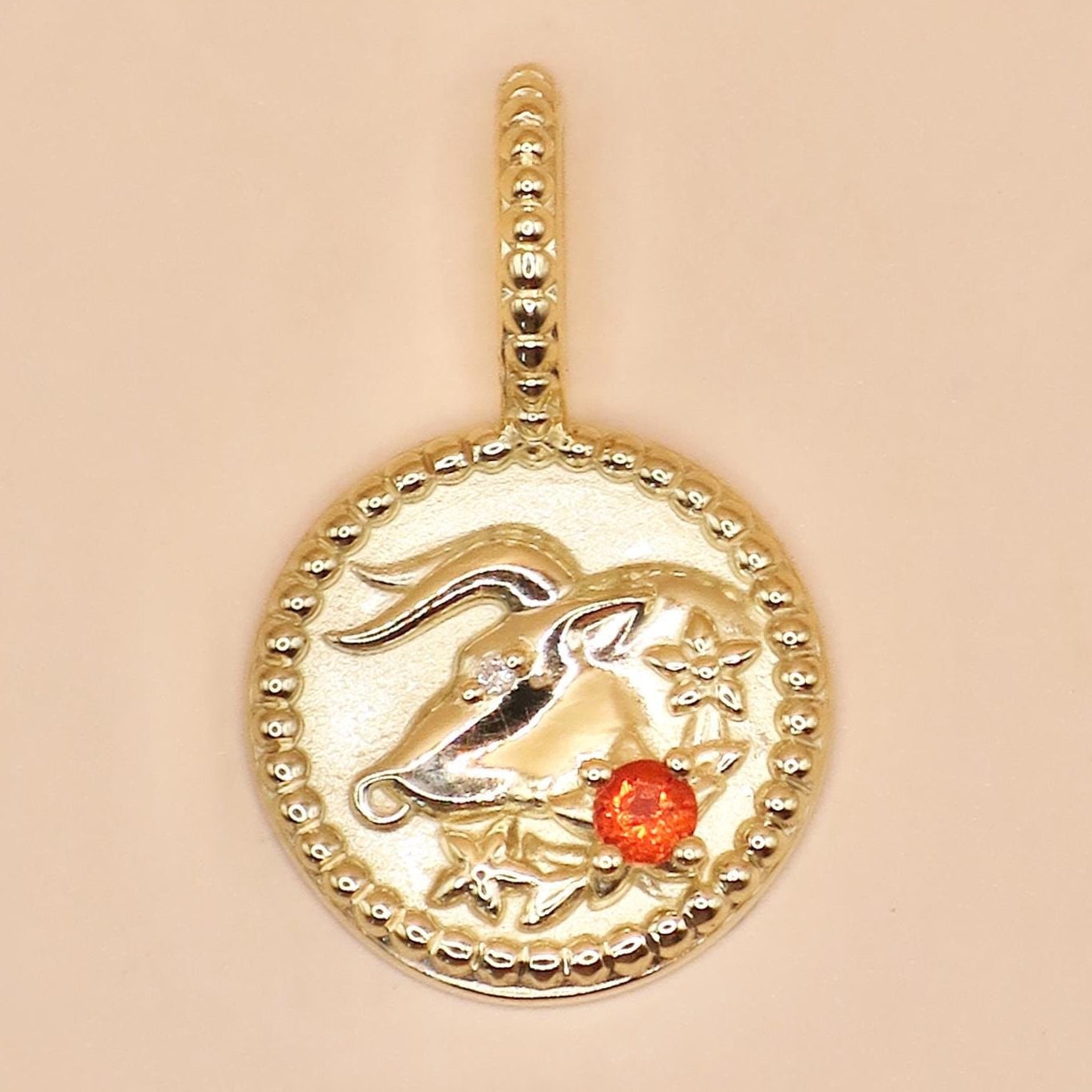 14K Gold Taurus Pendant: Mexican Fire Opal & Diamond Bull Charm Pendant