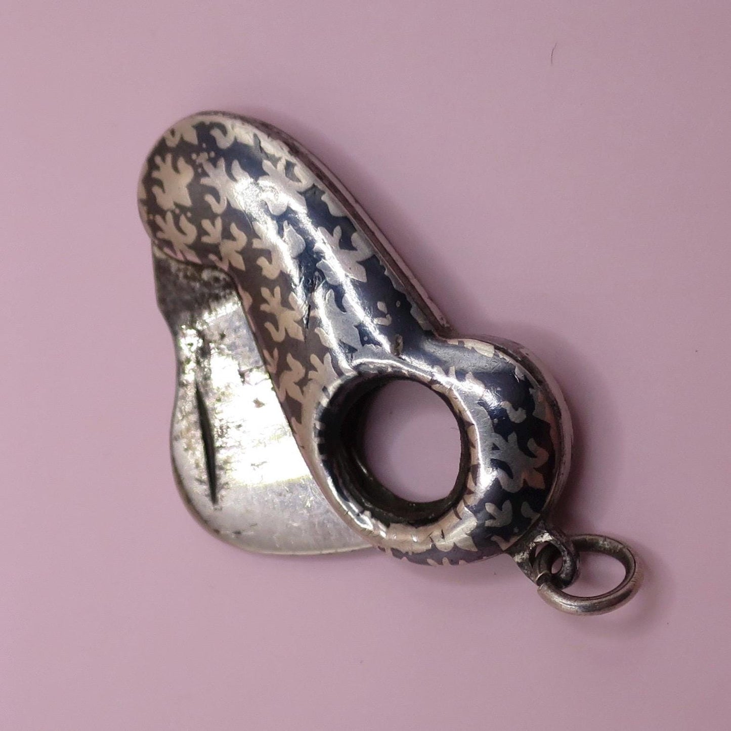 Antique Victorian 800 Silver Fleur-de-lis Cigar Cutter Niello Pendant, 1.5" inches; 7 grams N11